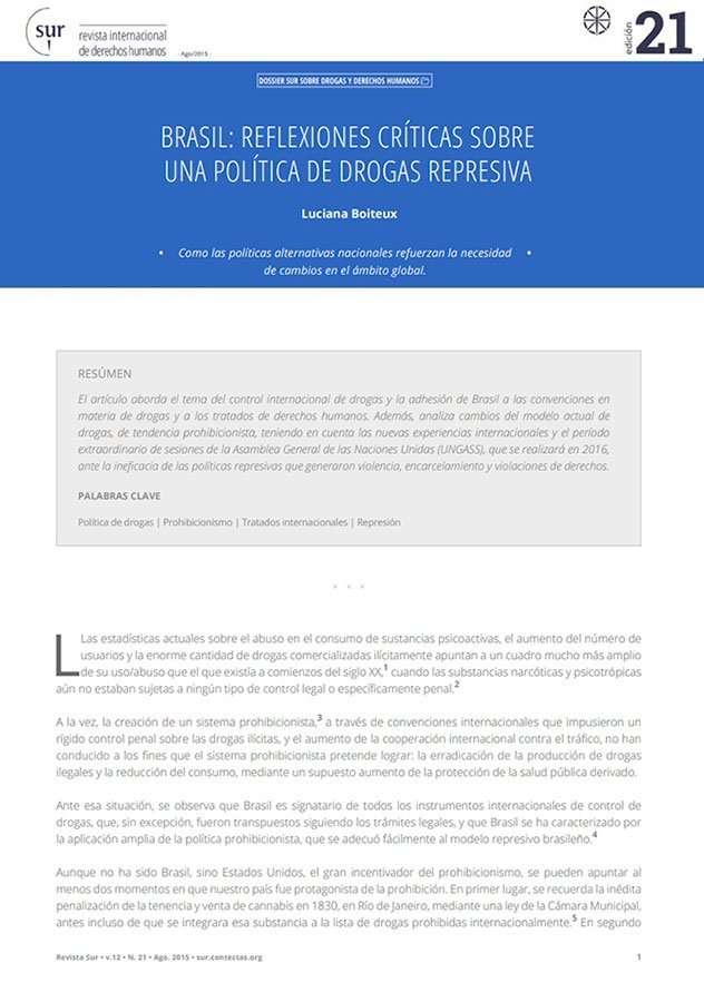 Brasil reflexiones críticas sobre una política de drogas represiva