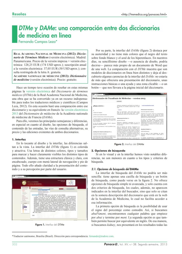 DTMe y DAMe una comparación entre dos diccionarios de medicina en línea