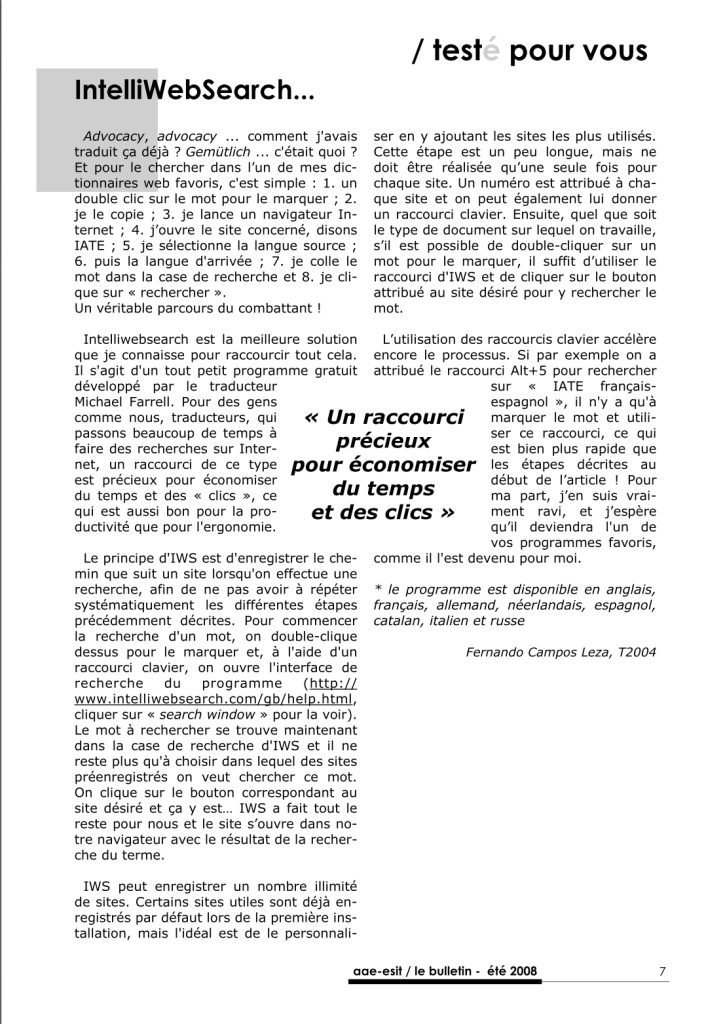 ntelliWebSearch… Le Bulletin de l’Association des anciens élèves de l’ESIT